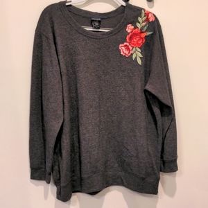 Torrid size 1 grey sweater with floral embroidery